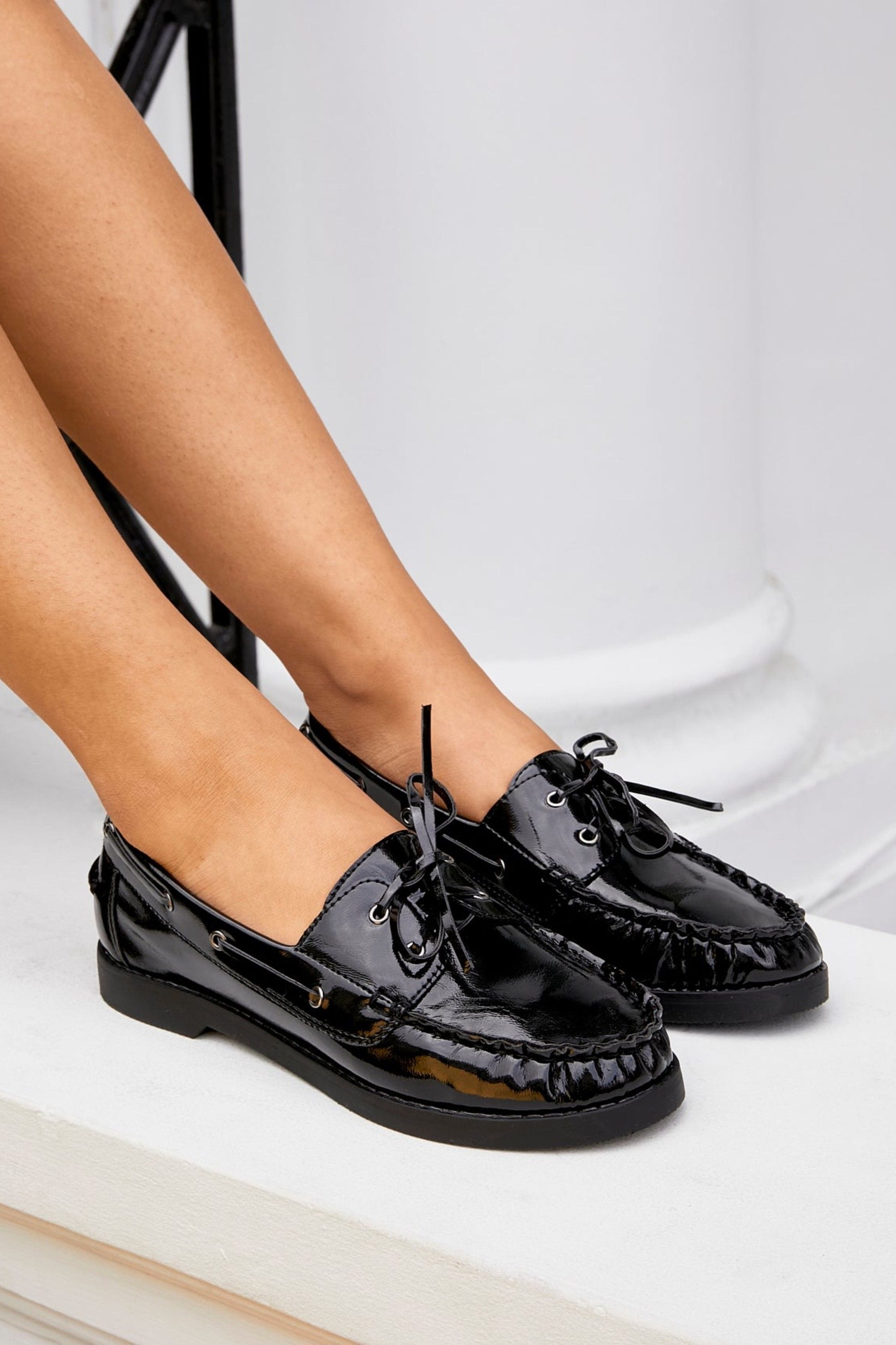 Linzi Frame Black High Shine Boat Shoes image 2