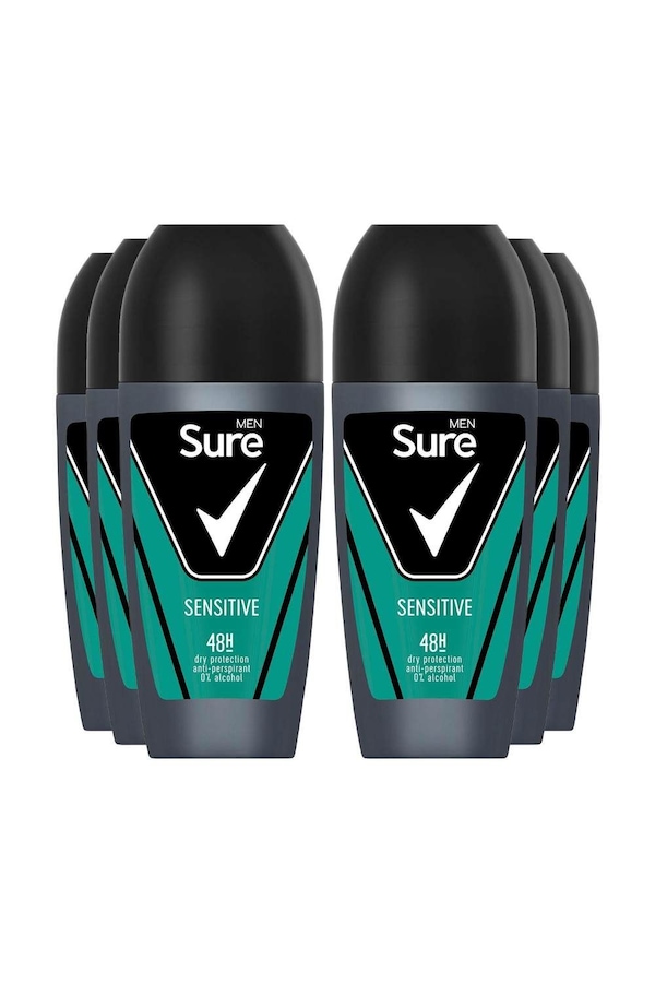 Sure Men 'Antiperspirant Roll On' 48H Sweat & Odour Protection, 6x50ml
