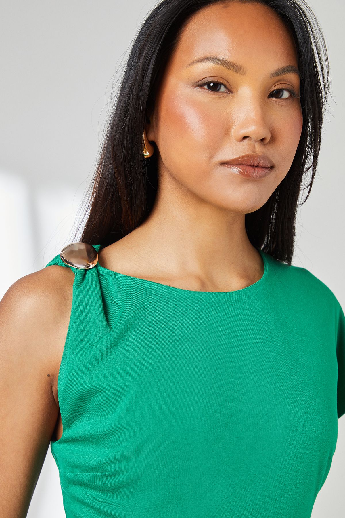 Principles Asymmetric Trim Detail Jersey Top Green image 5