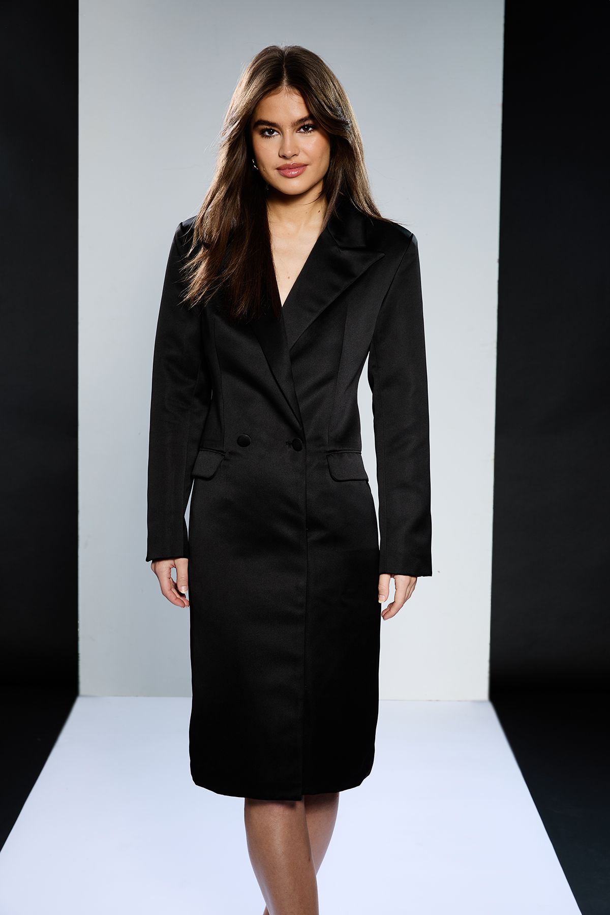 RUNWAY 1.8.1.8 Runway 1.8.1.8 Satin Double Breasted Blazer Dress Black