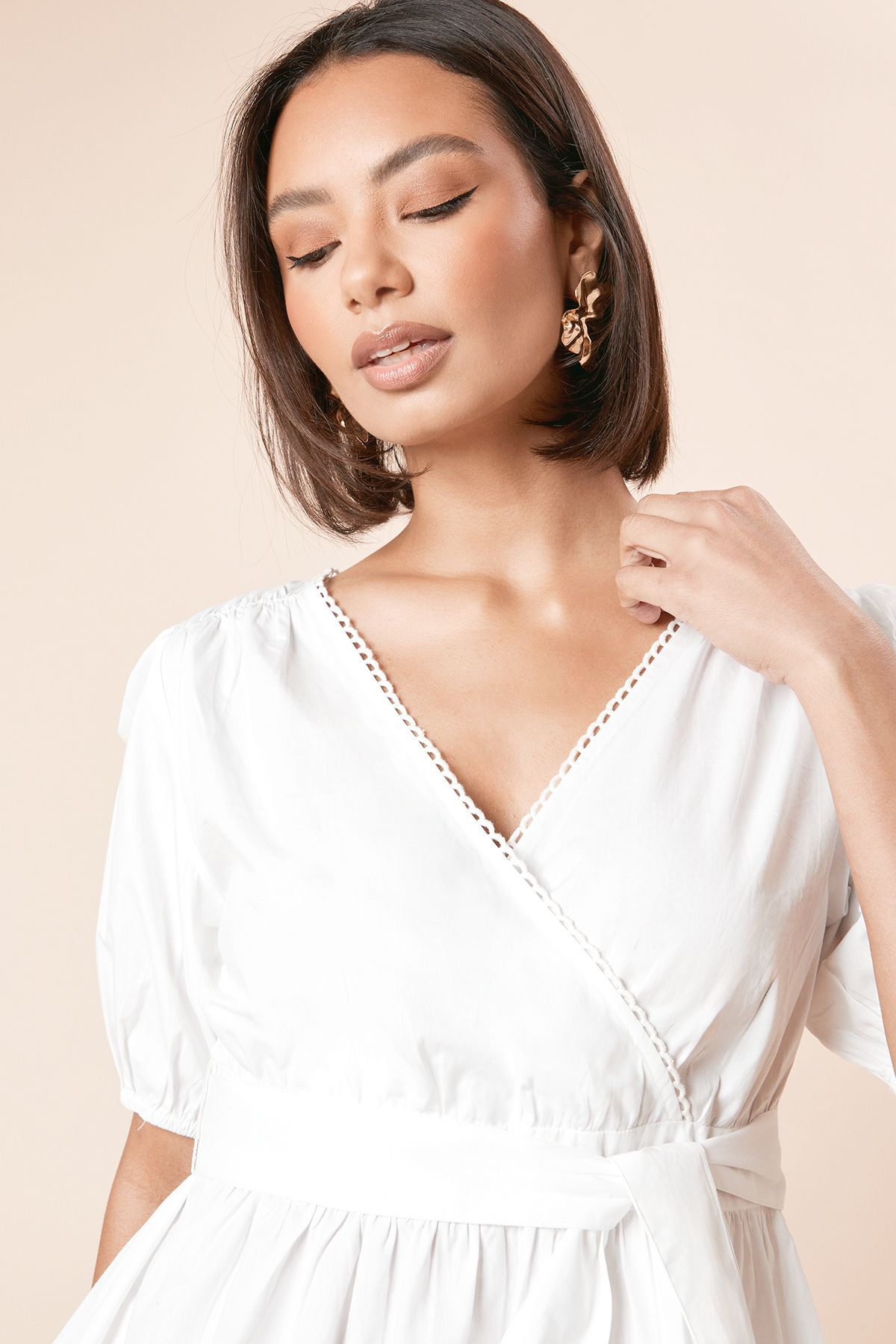 Dorothy Perkins Scallop Trim Wrap Poplin Blouse White image 4