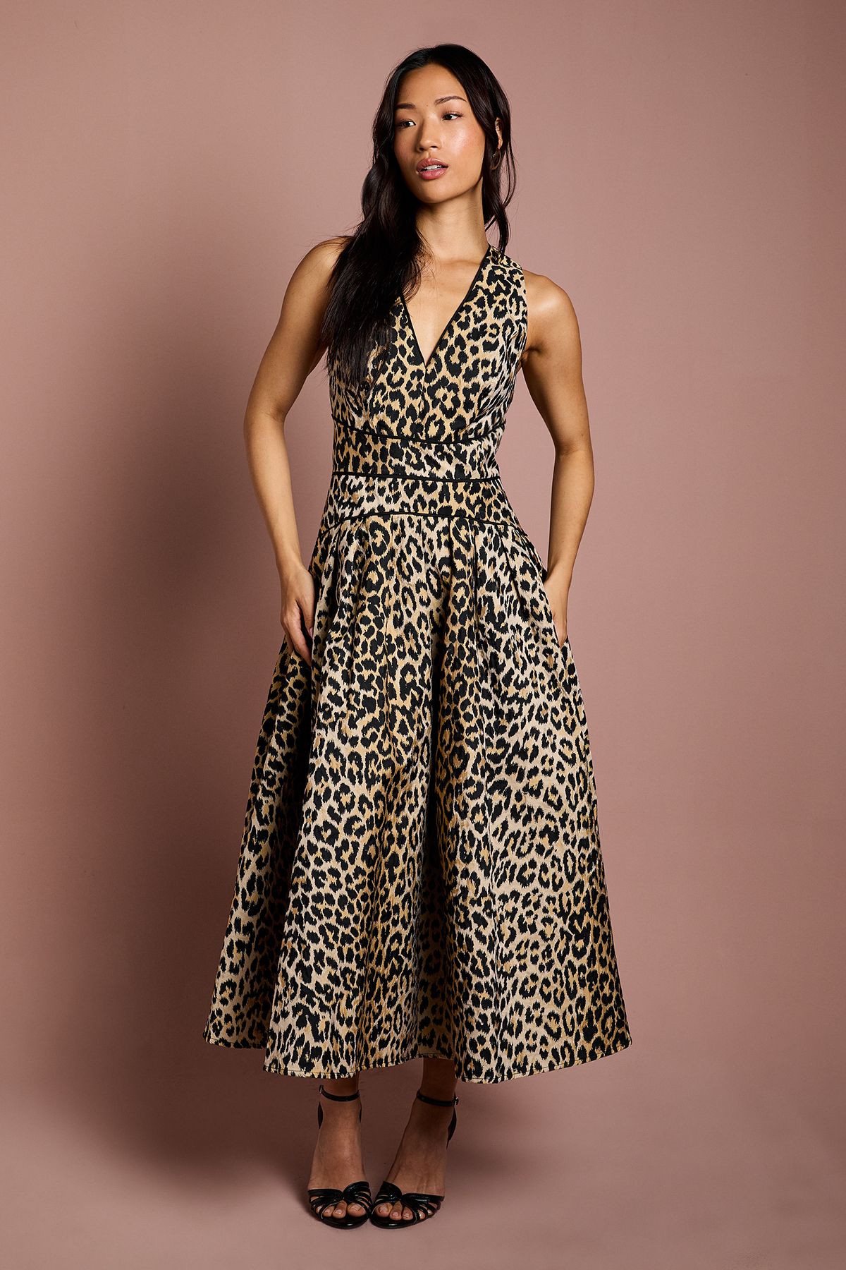 Coast V Neck Animal Jacquard Midi Dress Animal