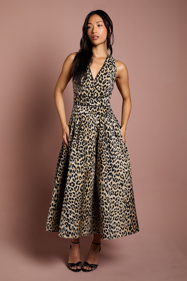 Coast V Neck Animal Jacquard Midi Dress Animal