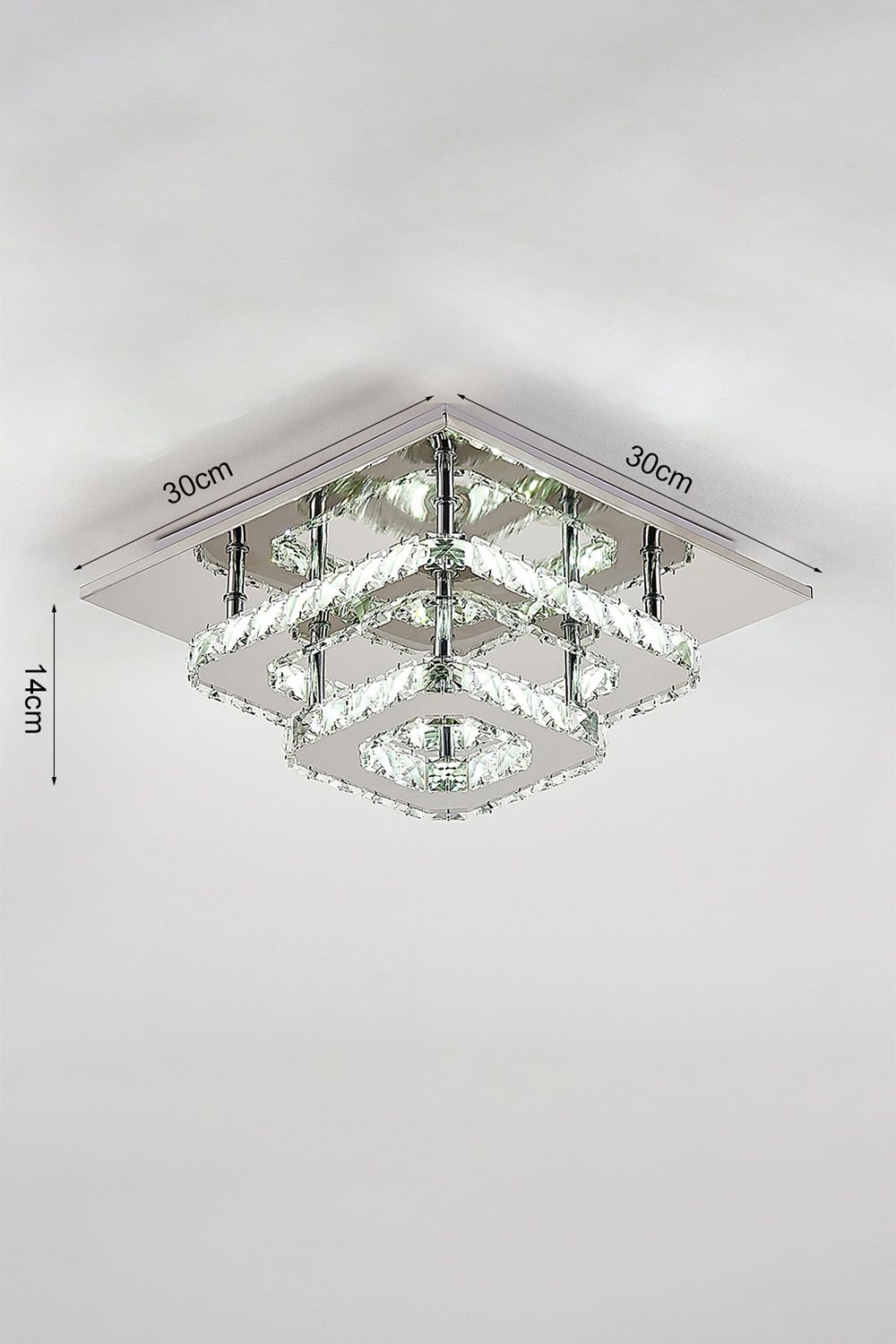 Living and Home Non-Dimmable Crystal Square Double Layer LED Ceiling Light Cool White image 3