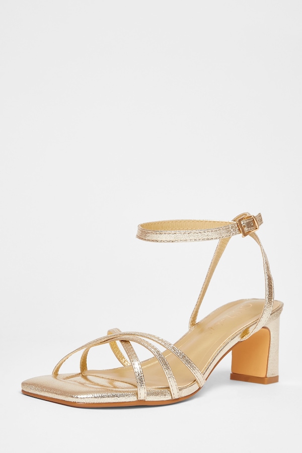 Quiz Gold Wide Fit Strappy Block Heels