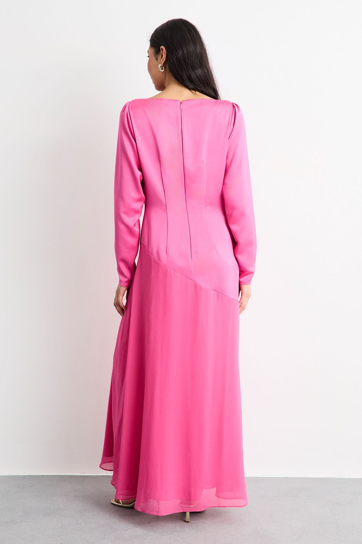 Warehouse Slash Neck Asymmetric Seam Detail Maxi Dress Pink image 3