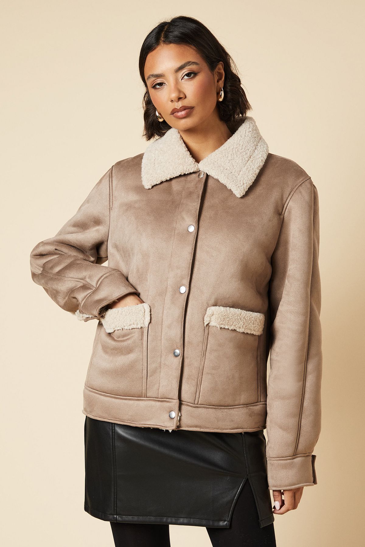 Dorothy Perkins Tall Pocket Aviator Jacket Taupe image 1