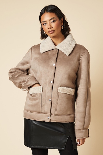 Dorothy Perkins Tall Pocket Aviator Jacket Taupe