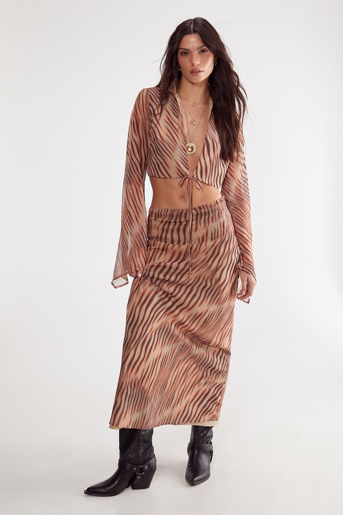 NastyGal (Az) Chiffon Blurred Zebra Maxi Skirt Orange image 3