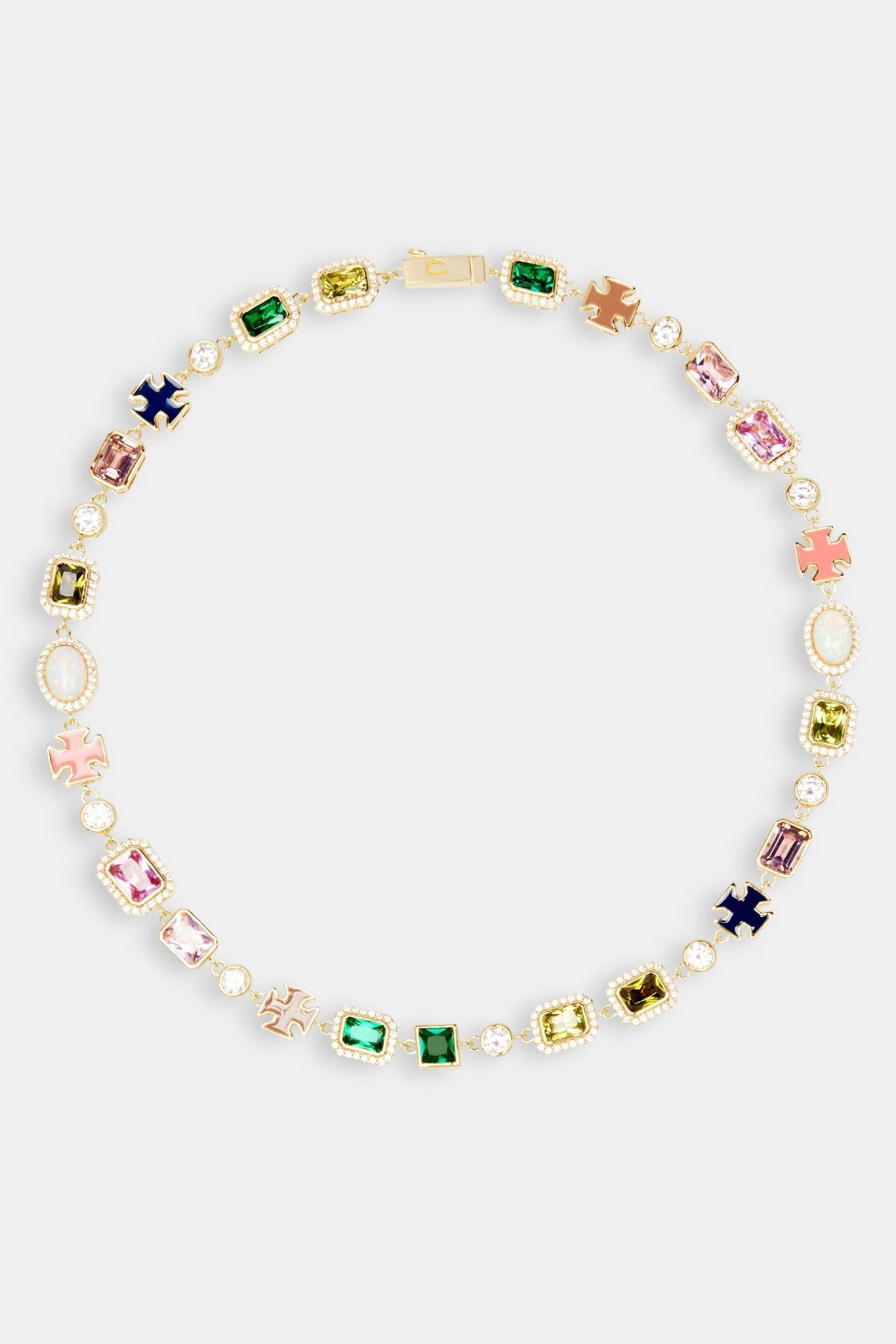 Cernucci Multi Gemstone Motif Necklace - Gold Pink & Green - 10mm image 4