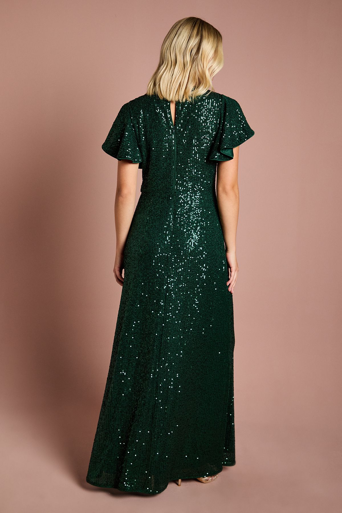 Coast Teen Coast Sequin Angel Sleeve Bridesmaid Dress Emerald image 3