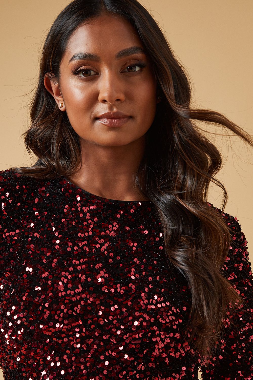 Oasis Occasion Sequin Shoulder Pad Mini Dress Red image 4