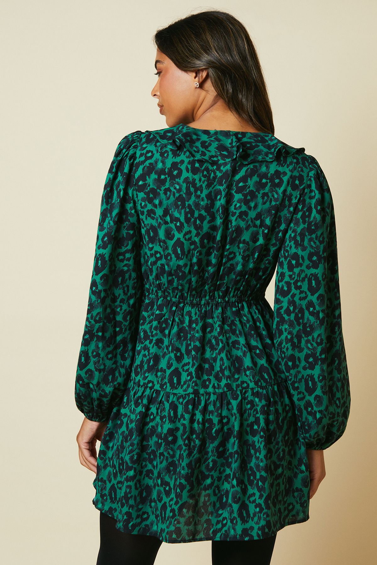 Dorothy Perkins Green Animal Tiered Hem Frill Wrap Mini Dress Green image 3