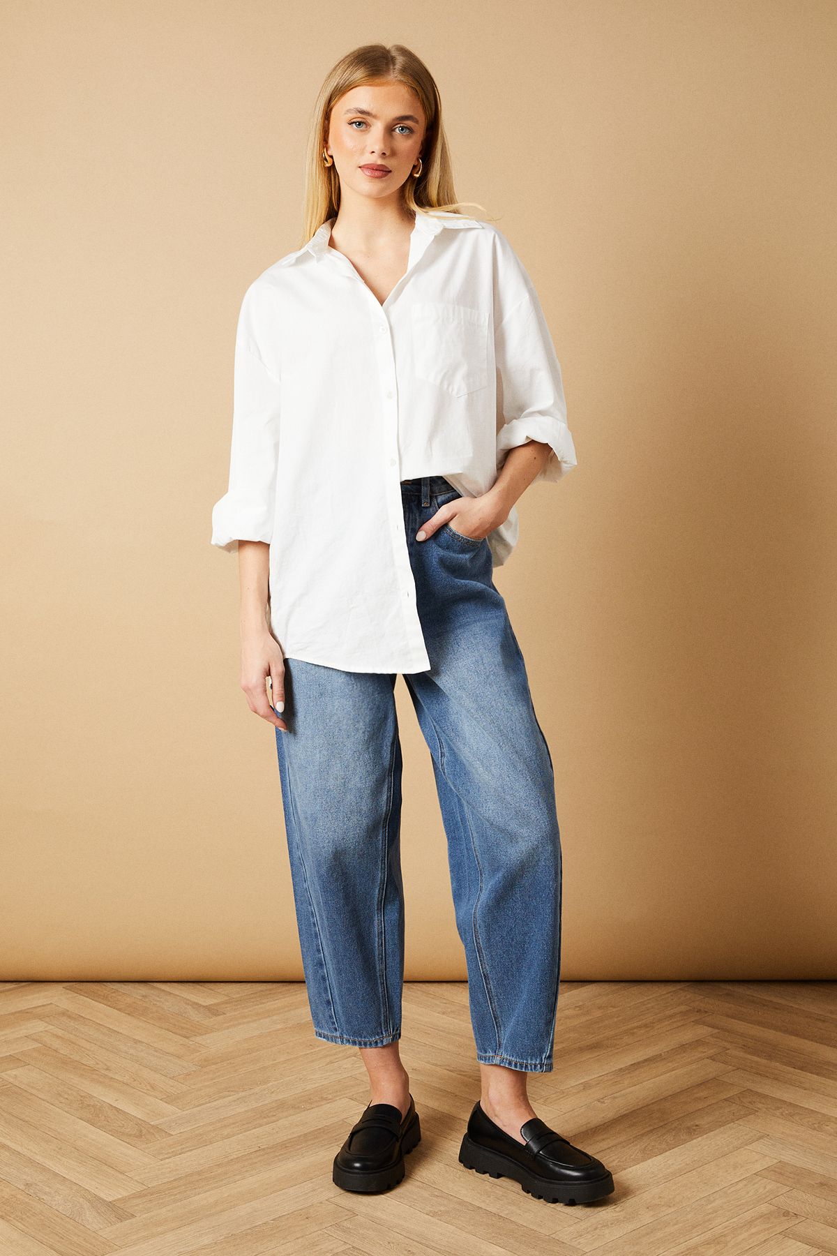 Oasis Brit Faux Patent Leather Chunky Penny Loafers Black image 2