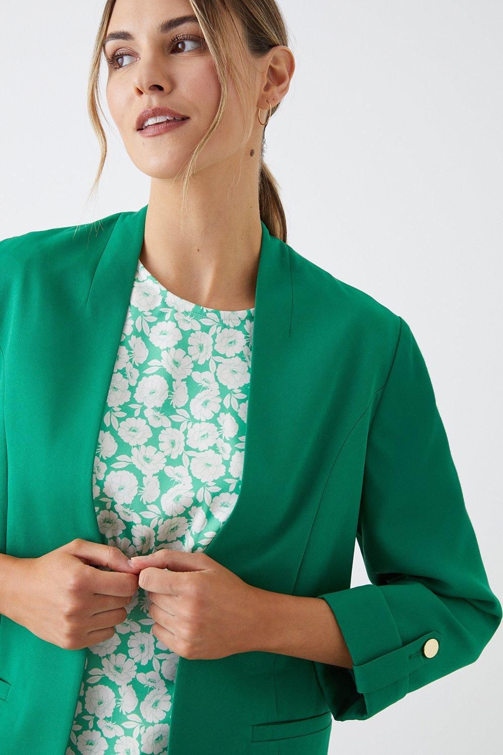 Dorothy Perkins Collarless Roll Up Sleeve Blazer Bright Green image 1