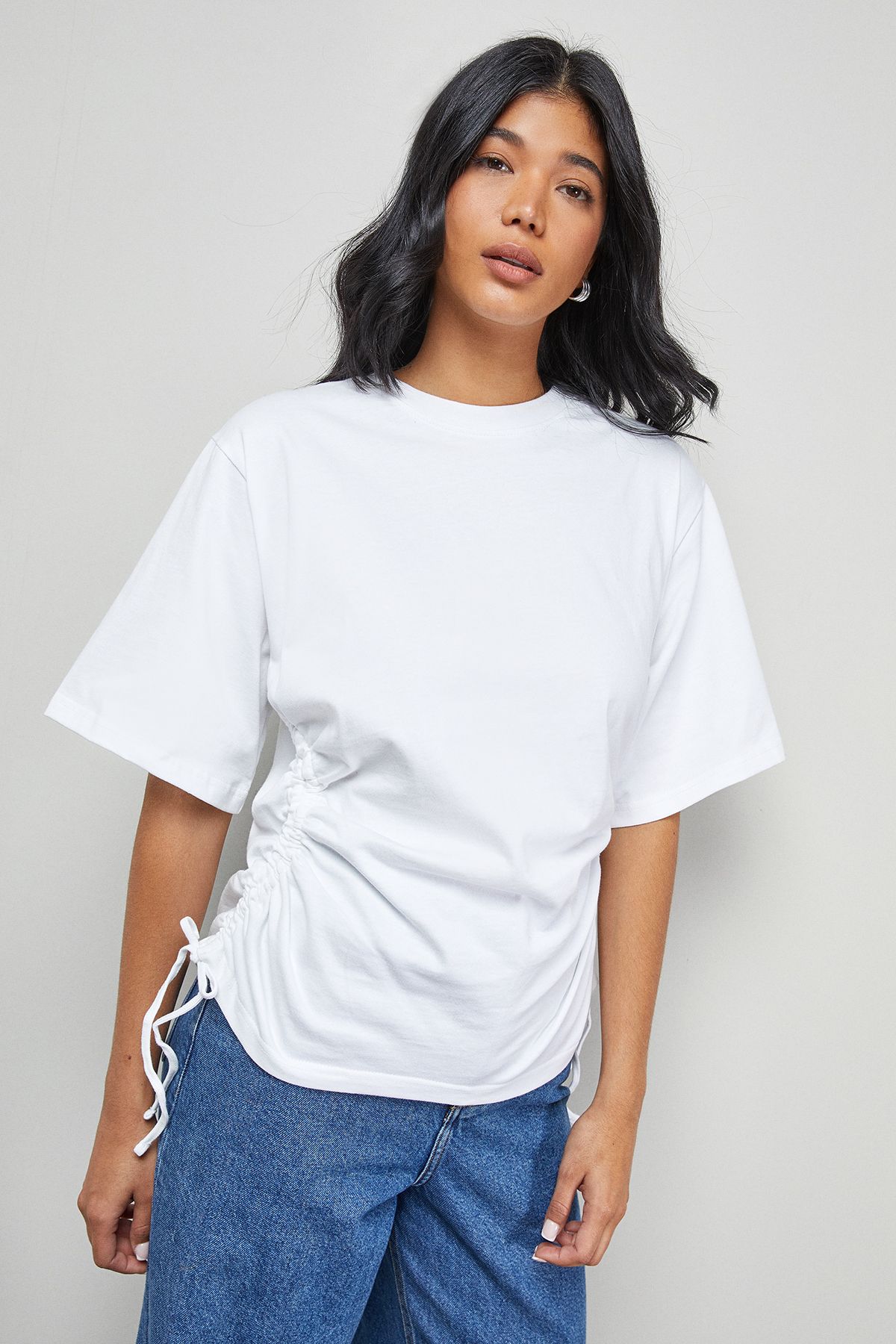 Warehouse Gathered Waist Boxy T-Shirt White image 1