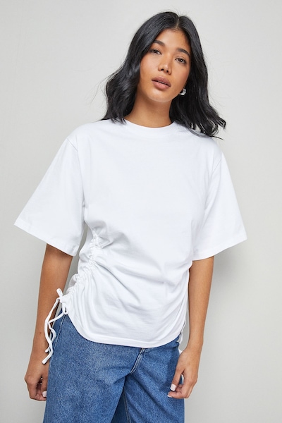 Warehouse Gathered Waist Boxy T-Shirt White