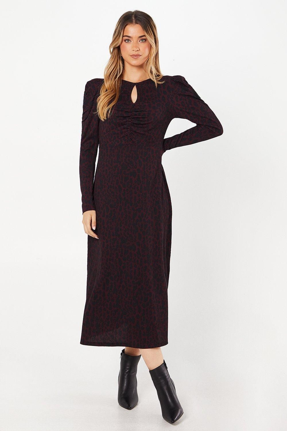 Dorothy Perkins Berry Animal Keyhole Midi Dress Berry