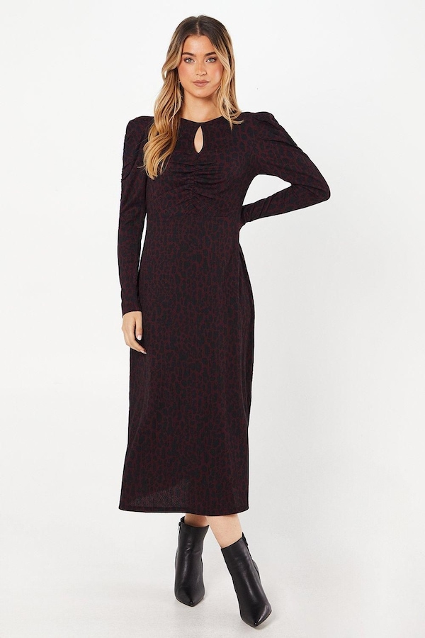 Dorothy Perkins Berry Animal Keyhole Midi Dress Berry