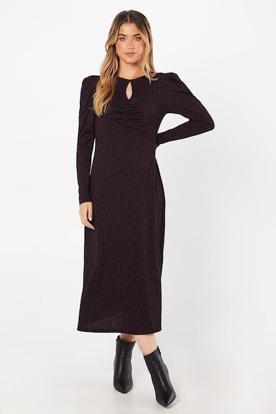 Dorothy Perkins Berry Animal Keyhole Midi Dress Berry