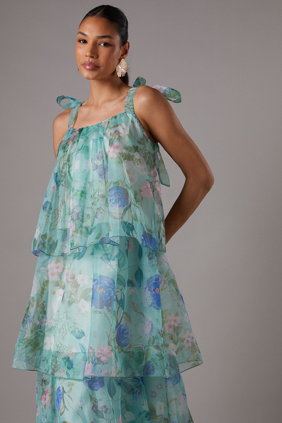 Coast Floral Printed Organza Midi Dress Aqua image 2