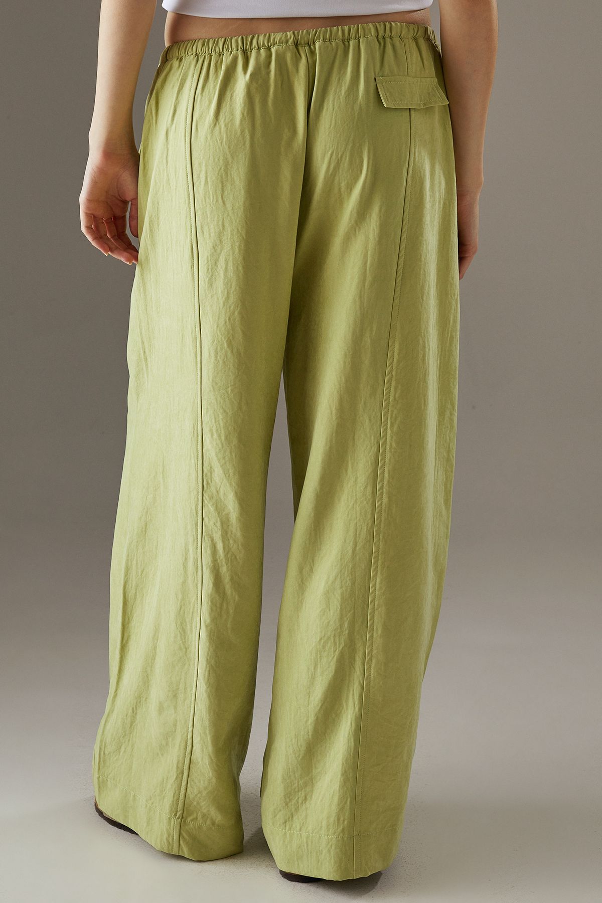 Warehouse Peach Satin Utility Pocket Wide Leg Trousers Apple Green image 3