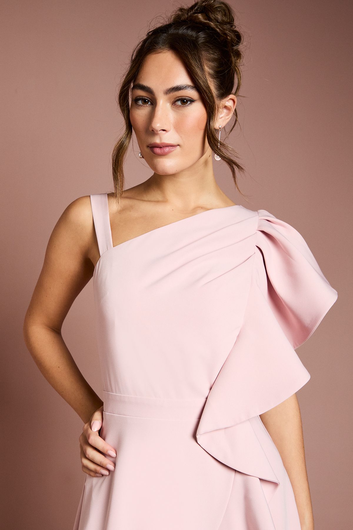 Coast One Shoulder Crepe Ruffle Midi Dress Blush image 4