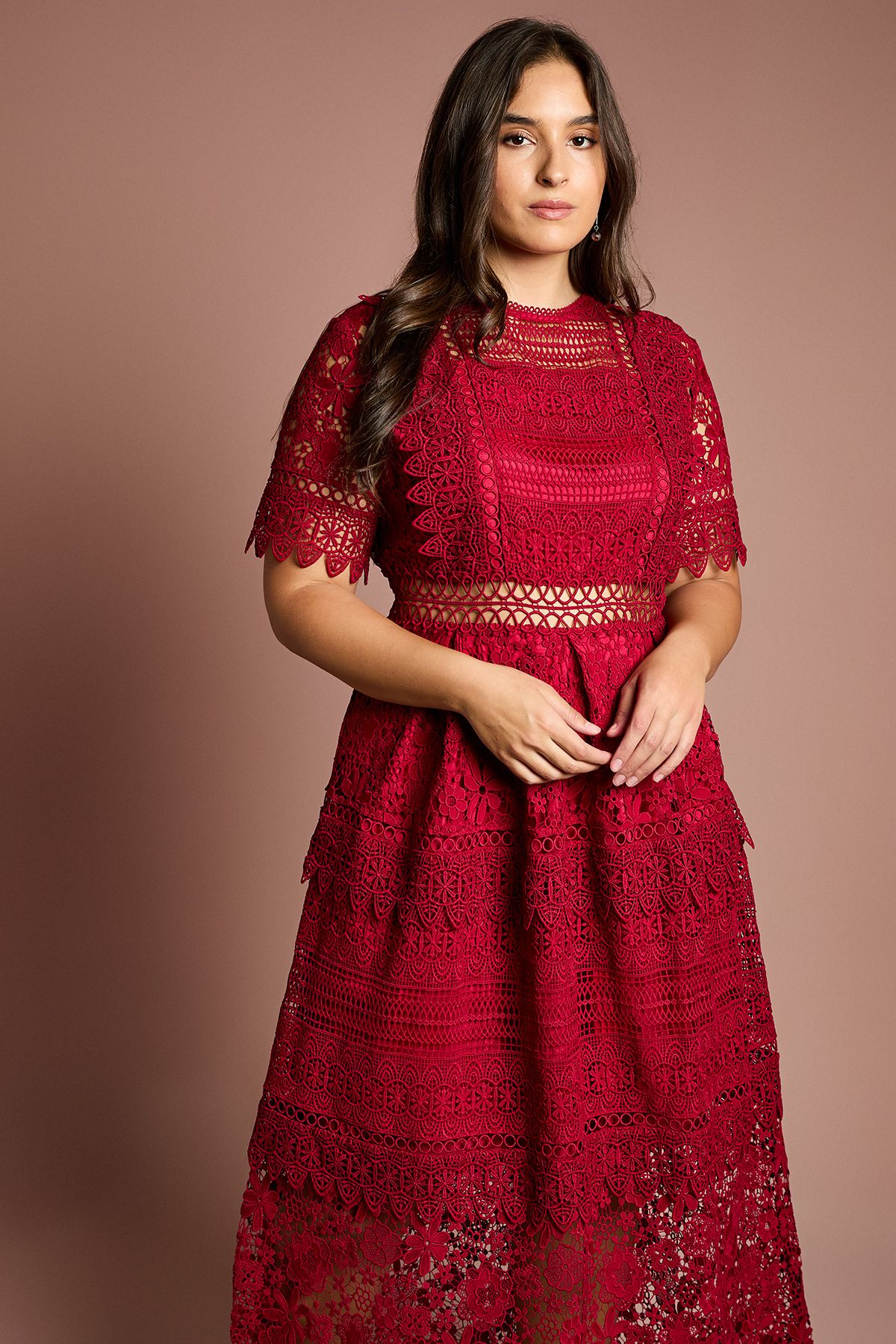 Coast Plus Short Sleeve Lace Midi Dress Berry image 4