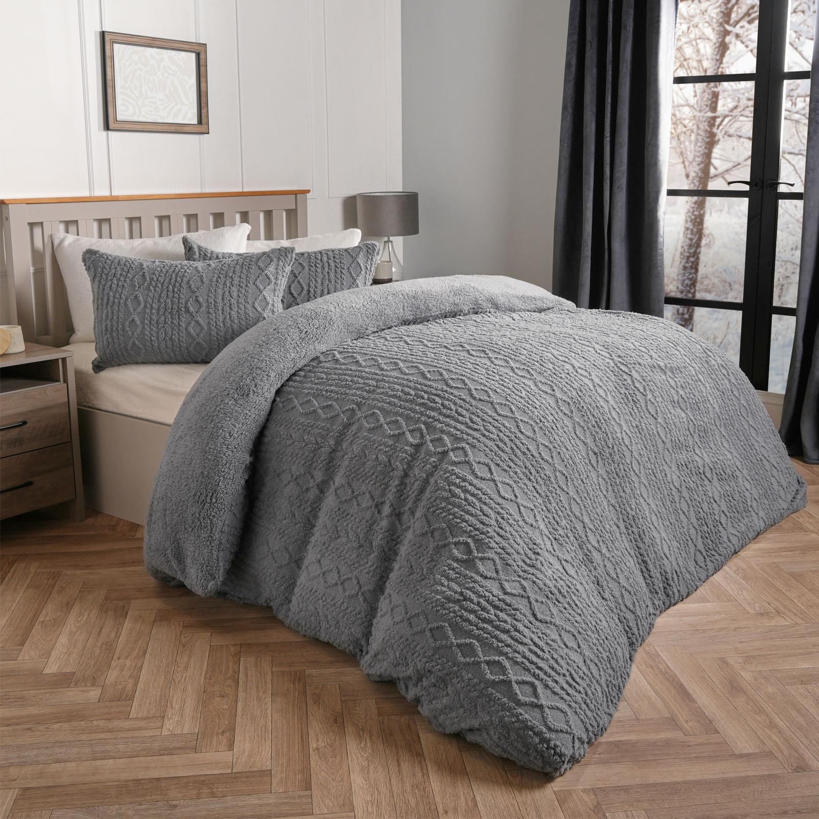 OHS Cable Knit Fleece Duvet Cover Set Warm Reversible Bedding image 2