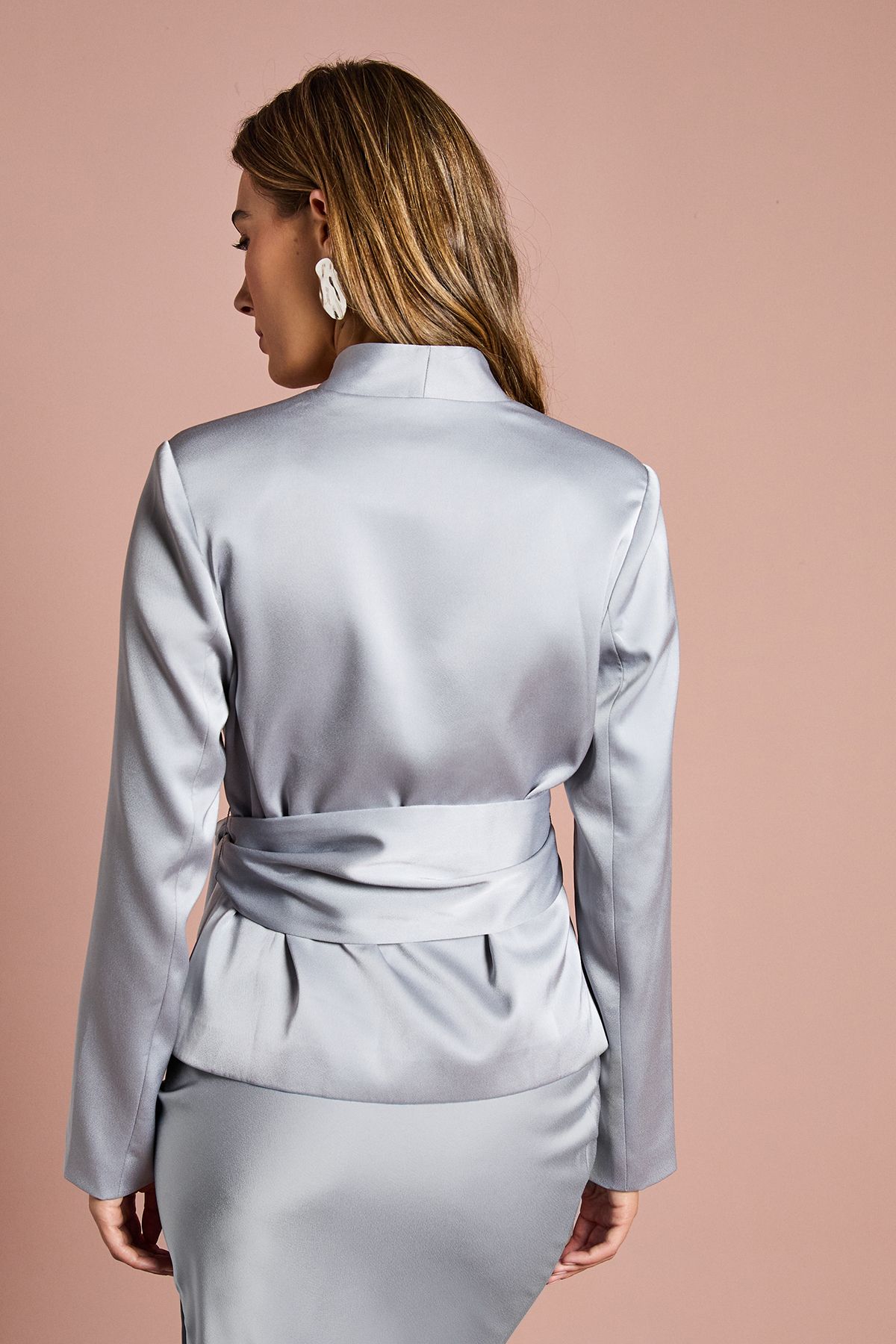 Coast Structured Satin Wrap Jacket Silver image 3