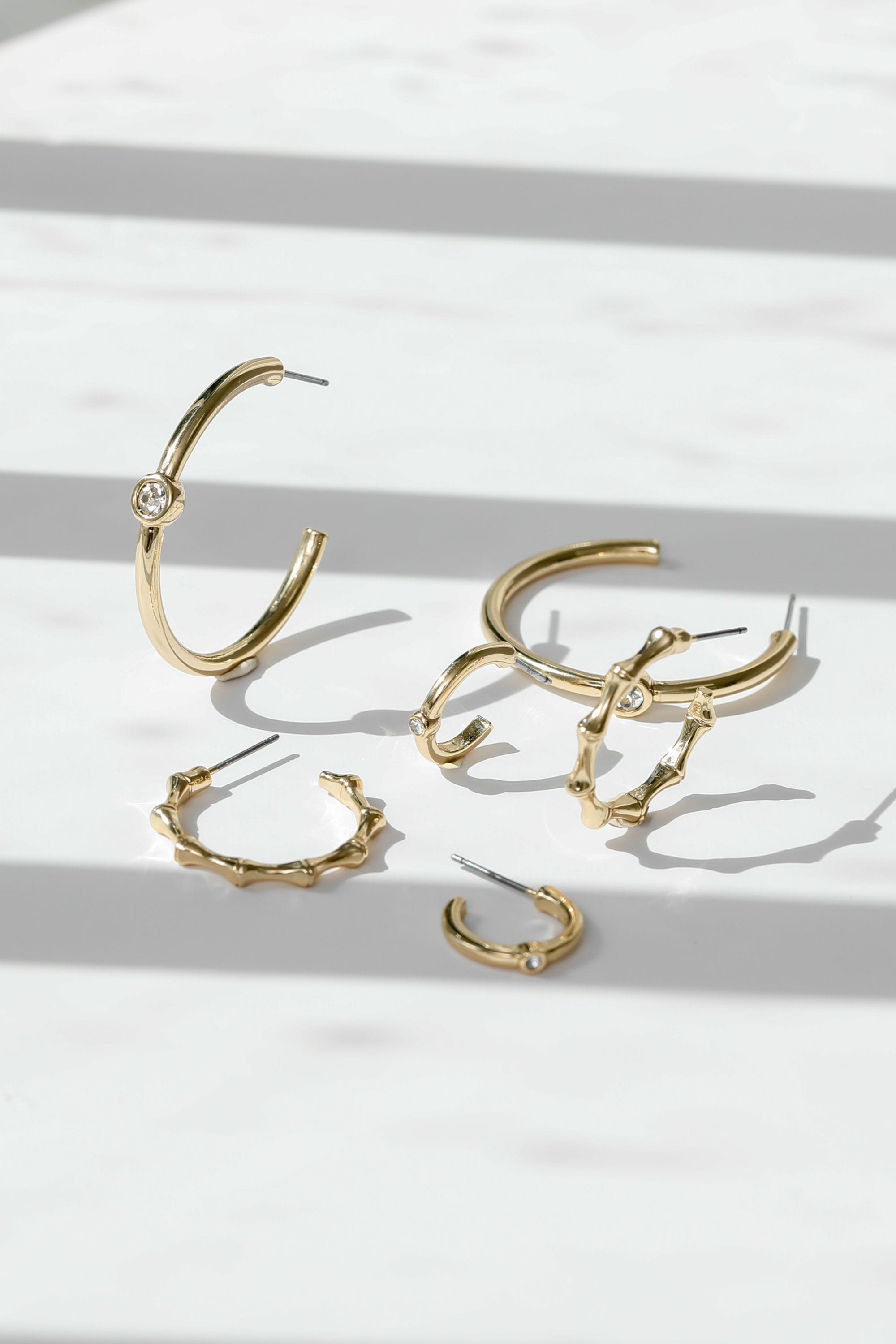 Mood Gold Polished & Crystal Multipack Hoop Earrings - Pack of 3 image 2