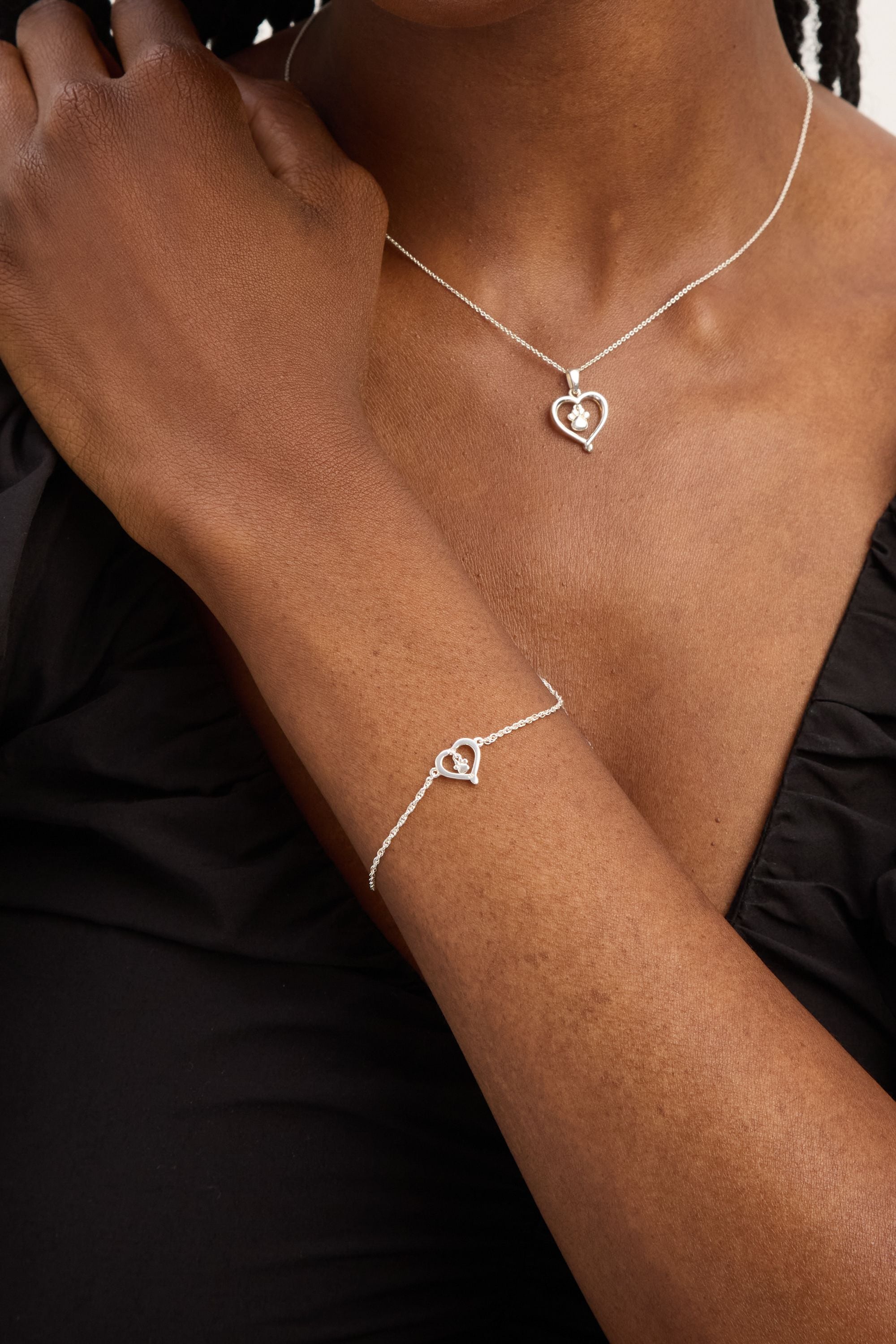 Simply Silver Sterling Silver 925 Polished Heart and Pawprint Pendant image 2