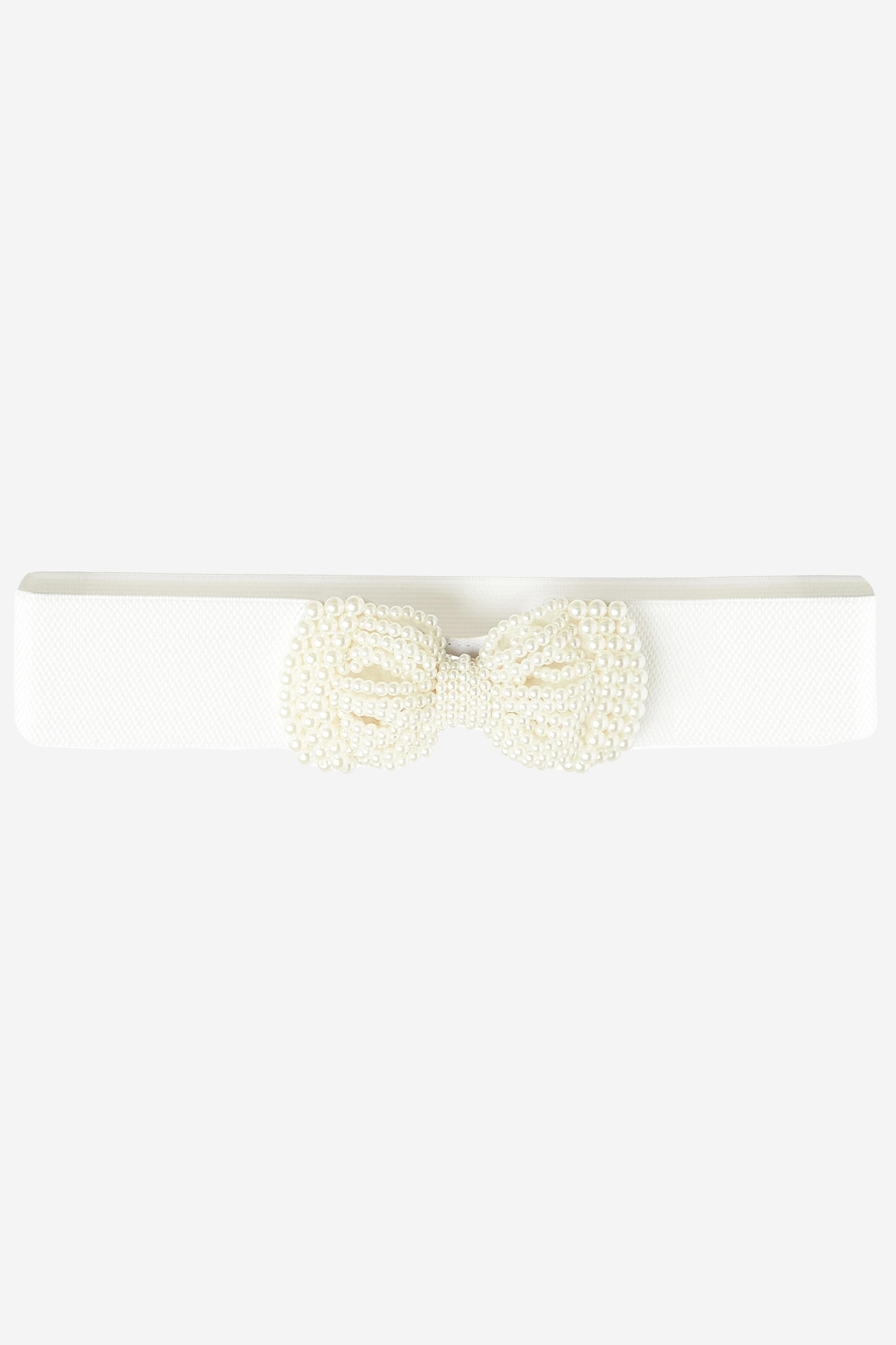 Quiz White Pearl Bow Stretch Belt image 1