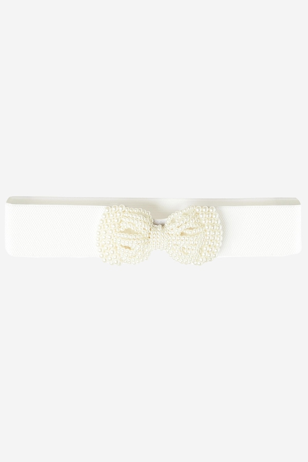 Quiz White Pearl Bow Stretch Belt