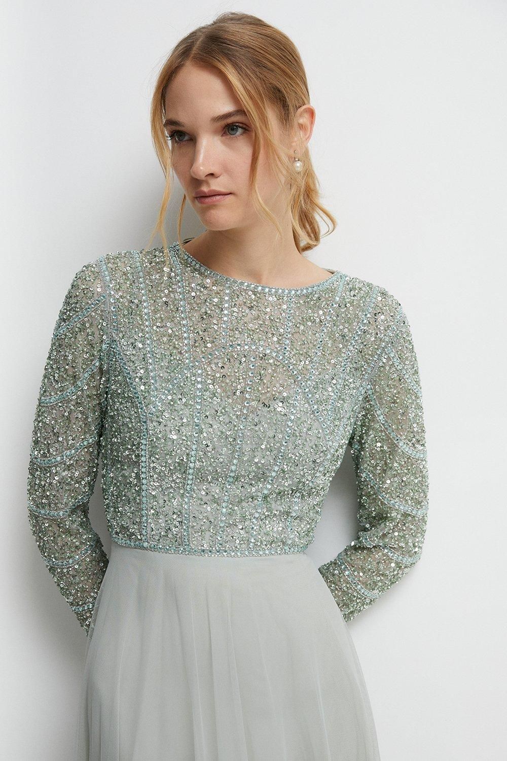 Coast Mixed Gem Tulle Skirt Bridesmaid Dress Sage image 2