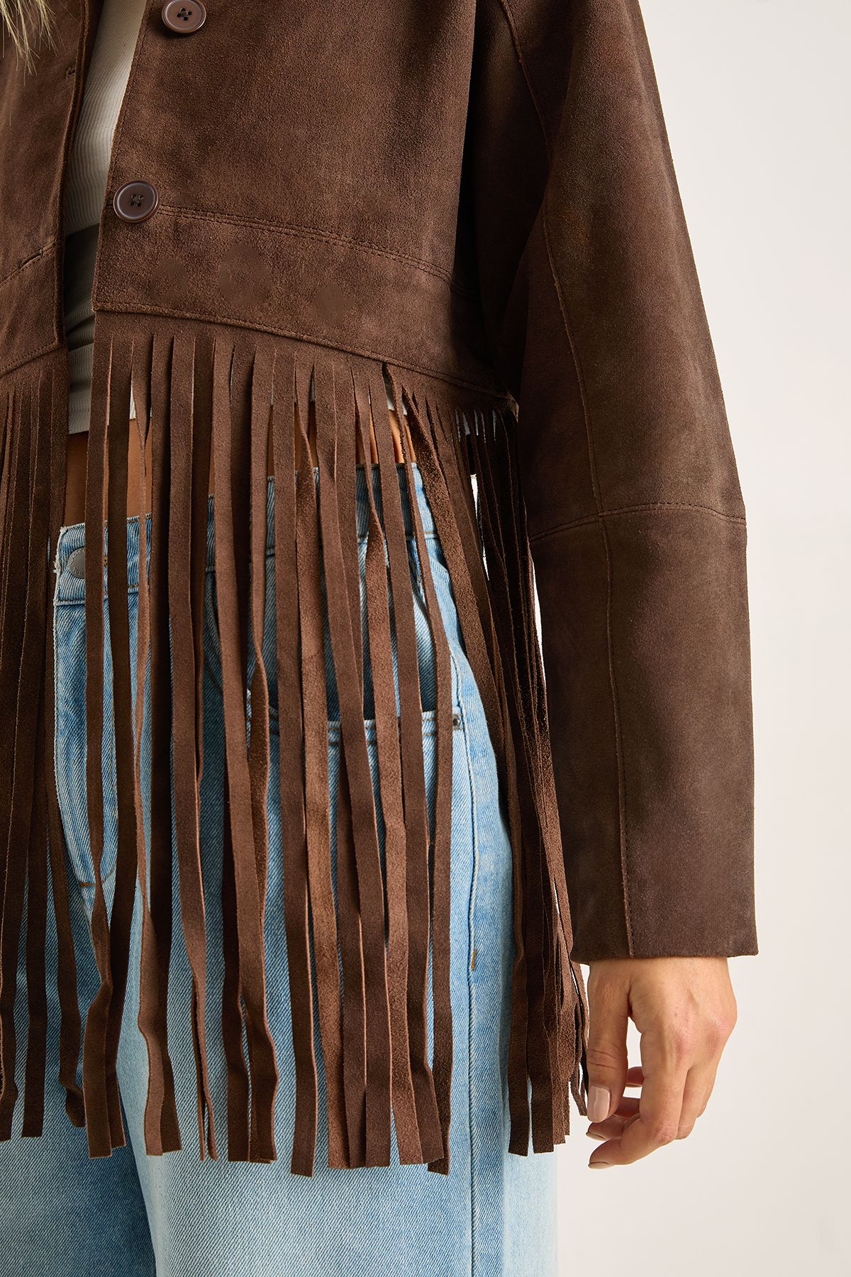 NastyGal Real Suede Fringe Jacket Chocolate image 5