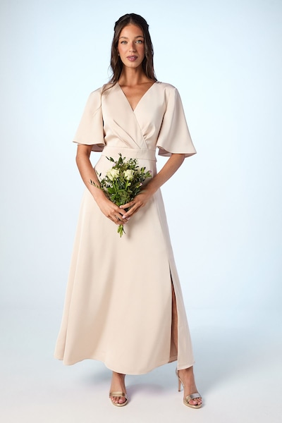 Coast Angel Sleeve Wrap Satin Maxi Bridesmaid Dress Champagne