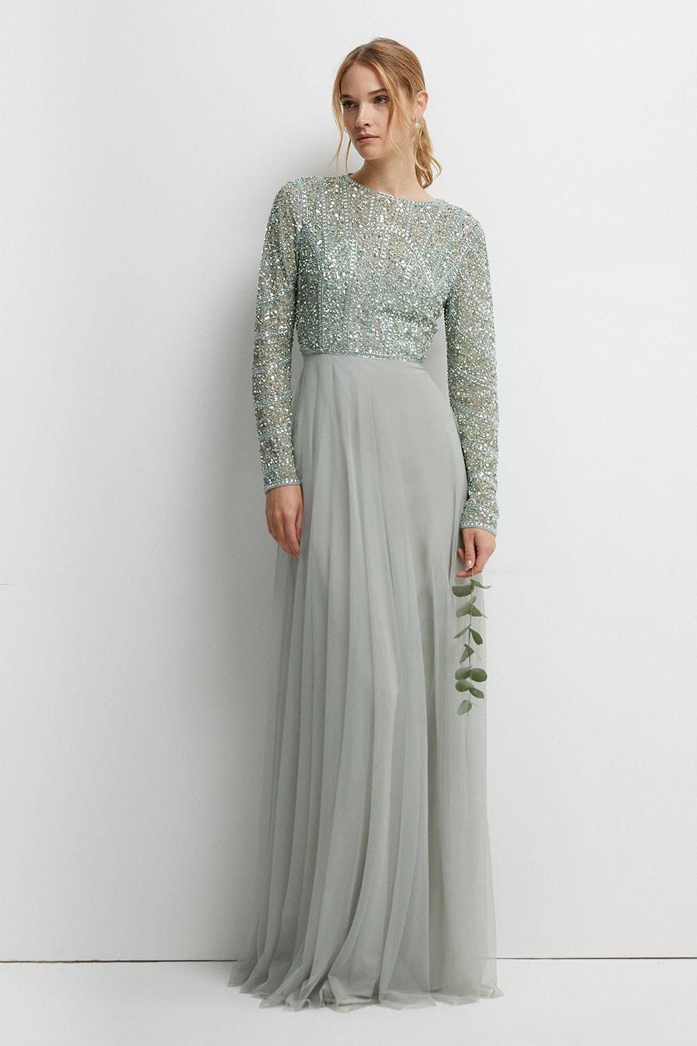 Coast Mixed Gem Tulle Skirt Bridesmaid Dress Sage image 1