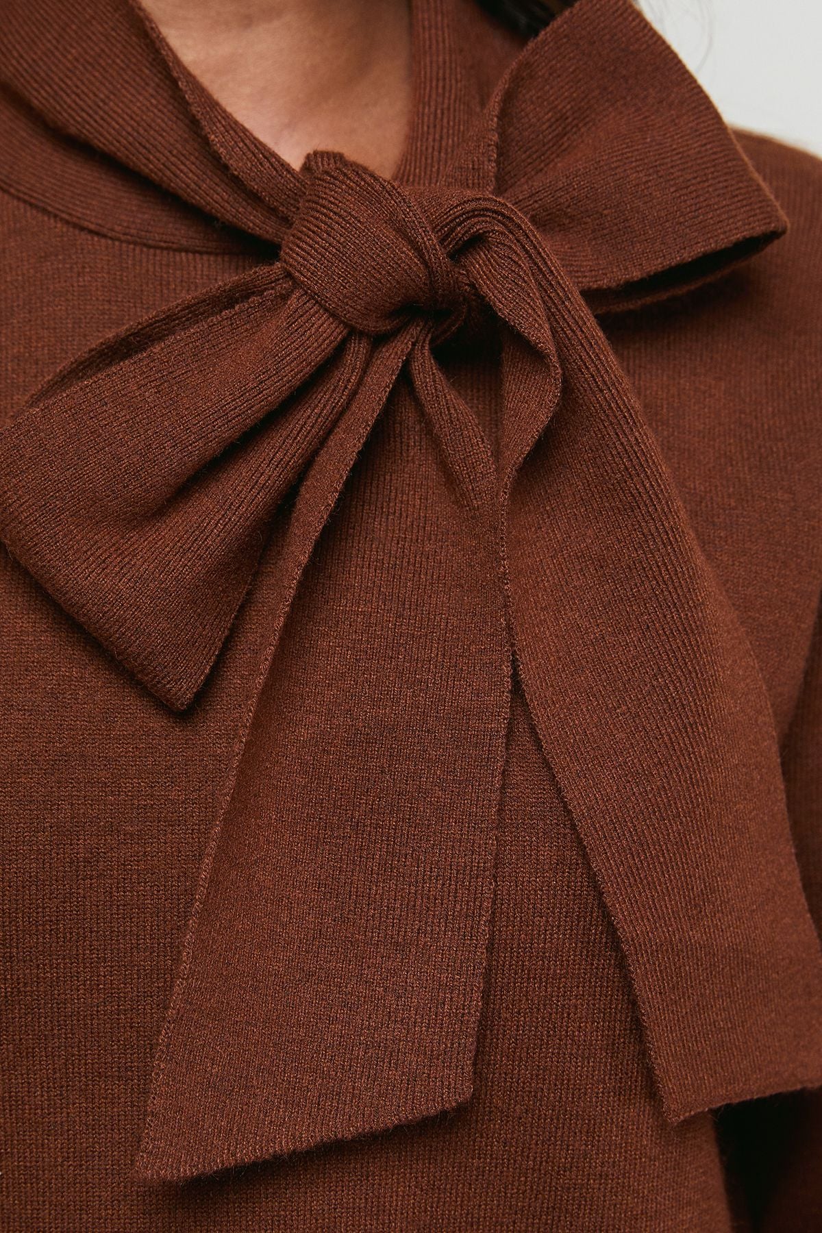 Oasis Pussy Bow Knitted Mini Dress Chocolate image 4