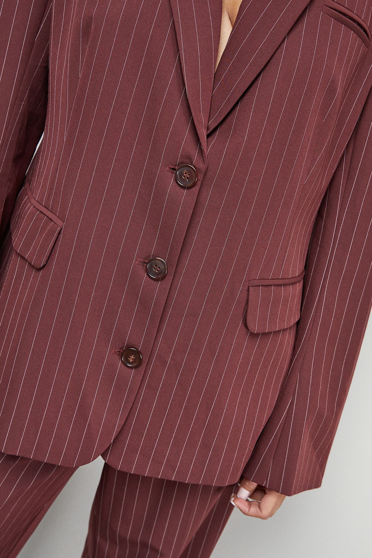 Warehouse Pinstripe Oversized Grandad Blazer Co-ord Choc Brown image 4