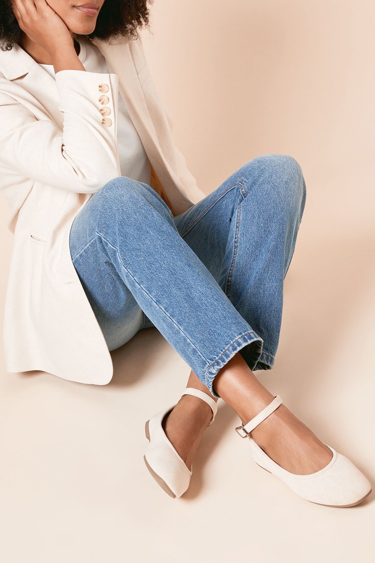 Dorothy Perkins Paula Faux Suede Square Toe Ankle Strap Ballet Pumps Taupe image 2