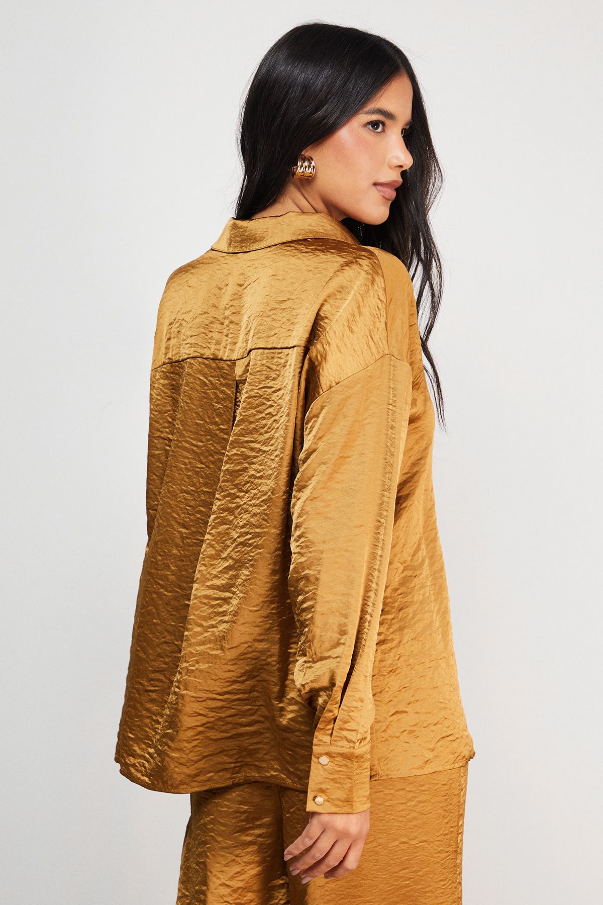 Warehouse Hammered Satin Oversized Shirt Gold image 3