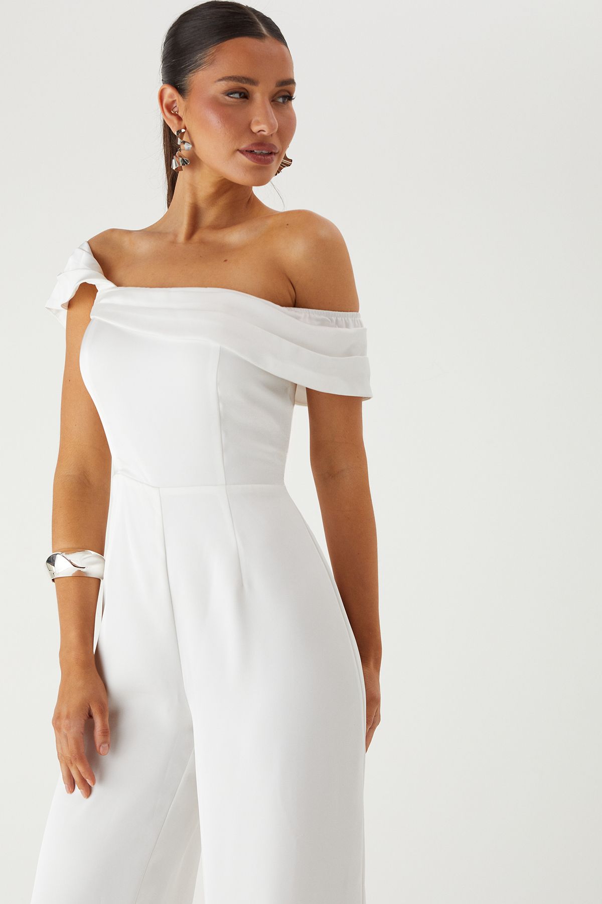 MissPap Bardot Twist Straight Leg Jumpsuit White image 2