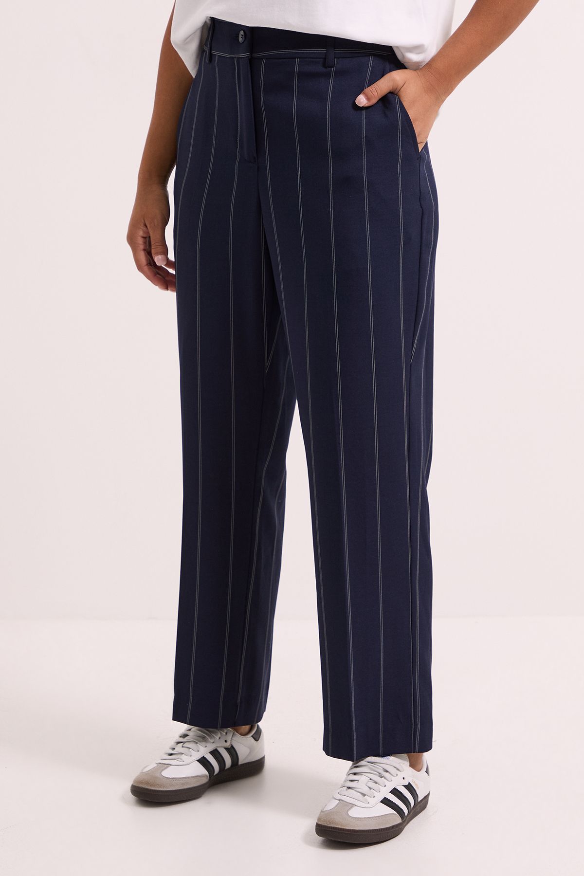 Dorothy Perkins Petite Stripe Ankle Grazer Trouser Navy image 2
