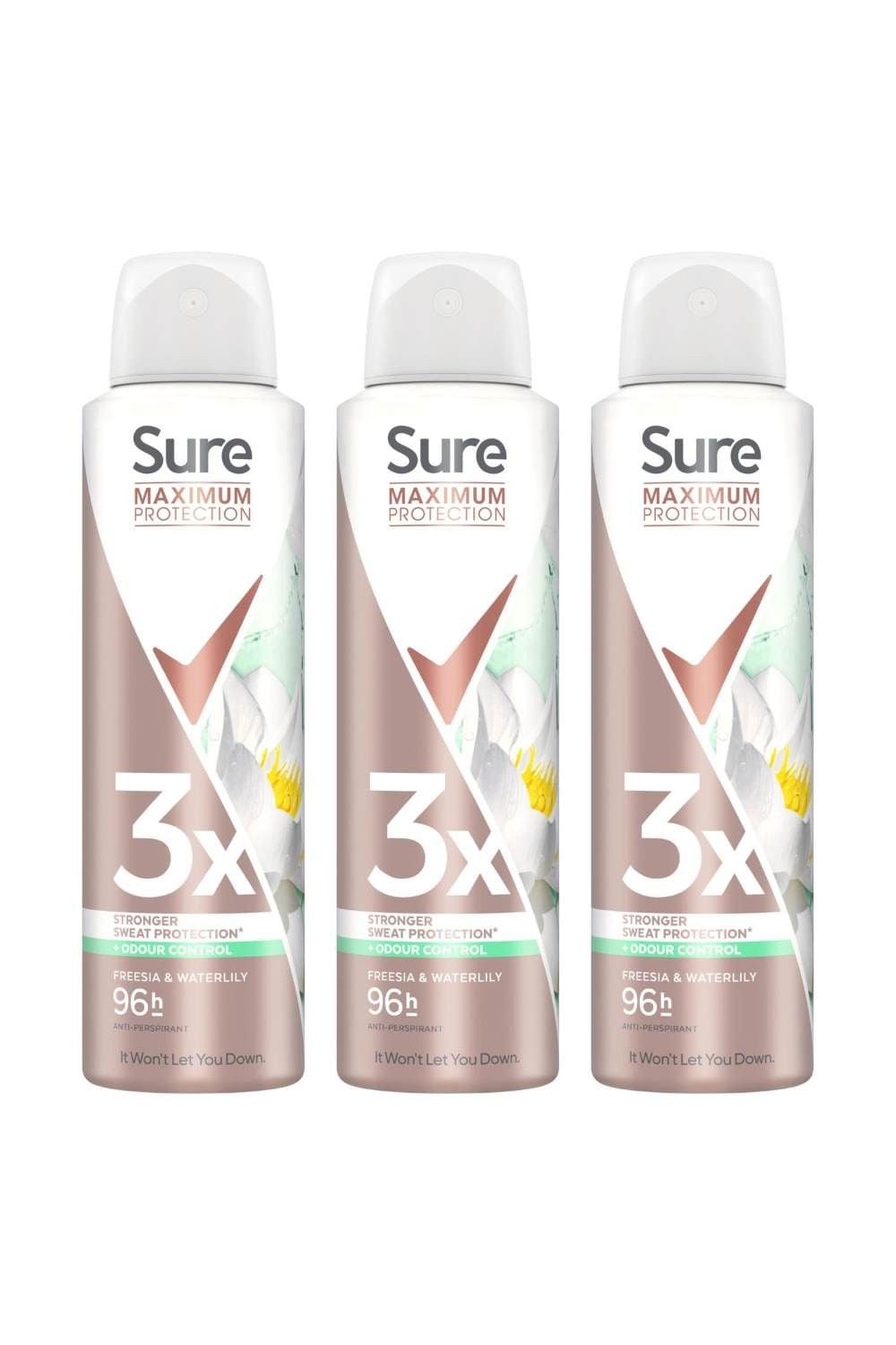Sure Women Protection 'Antiperspirant' Spray Freesia & Water Lily, 3x150ml image 1