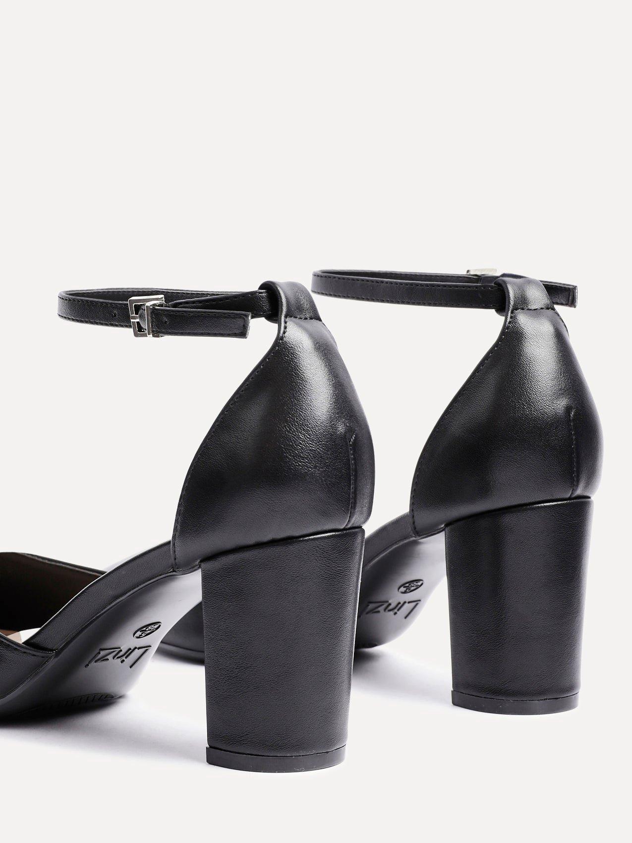 Linzi Leona Black Faux Leather Closed Back Block Heeled Court Shoe image 4