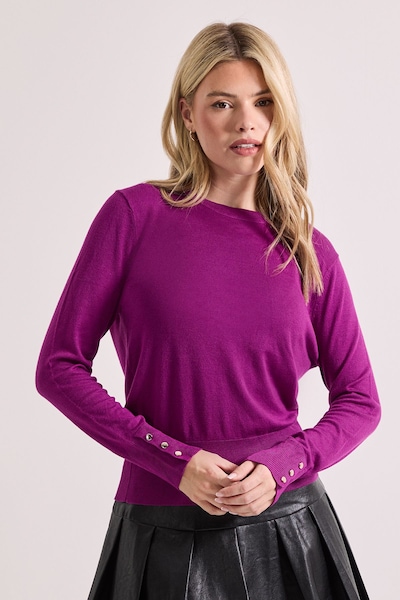 Dorothy Perkins Plum Crew Neck Button Cuff Jumper Plum