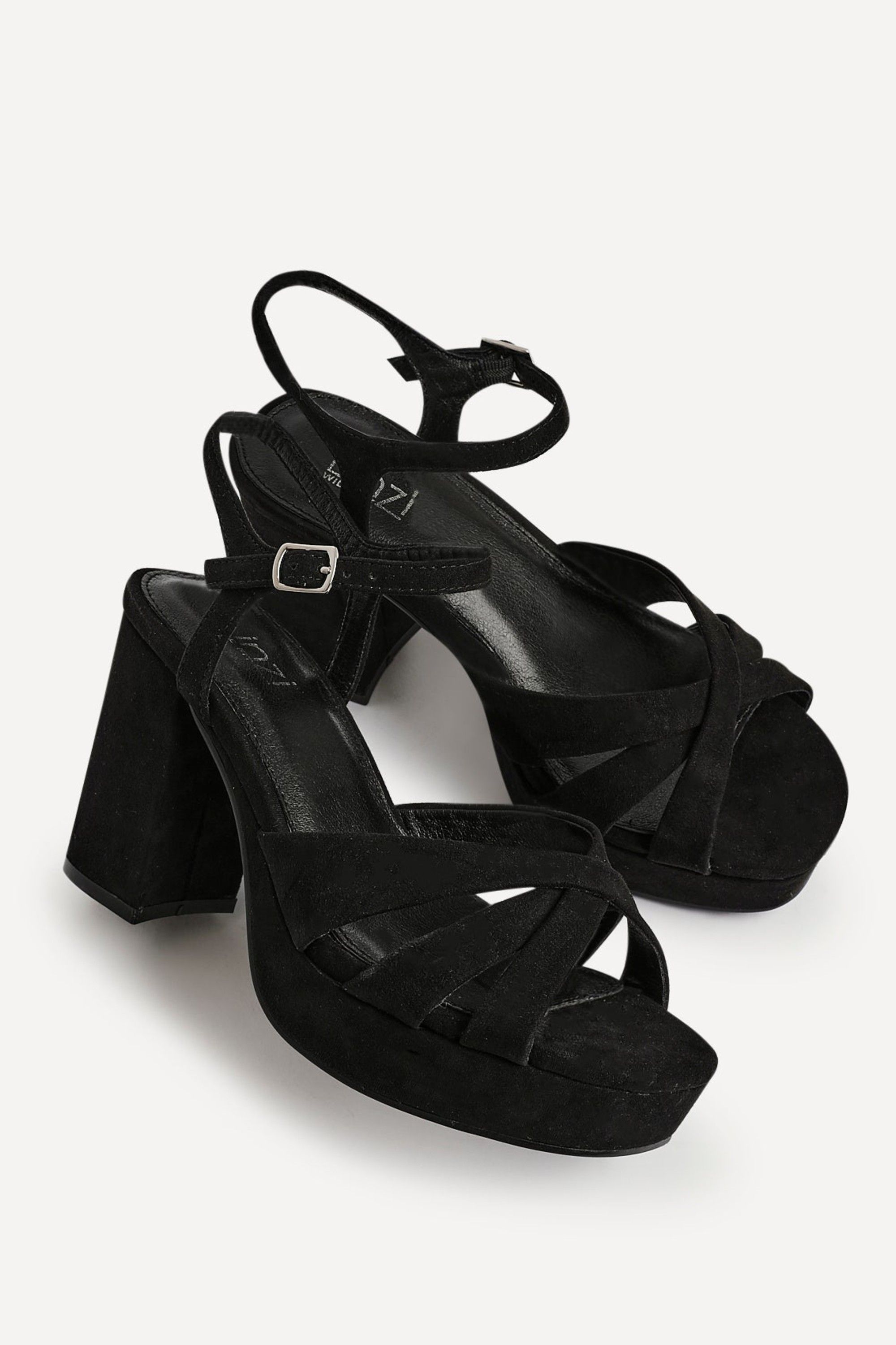 Linzi Selene Black Faux Suede Wide Fit Crossover Platform Heels image 5