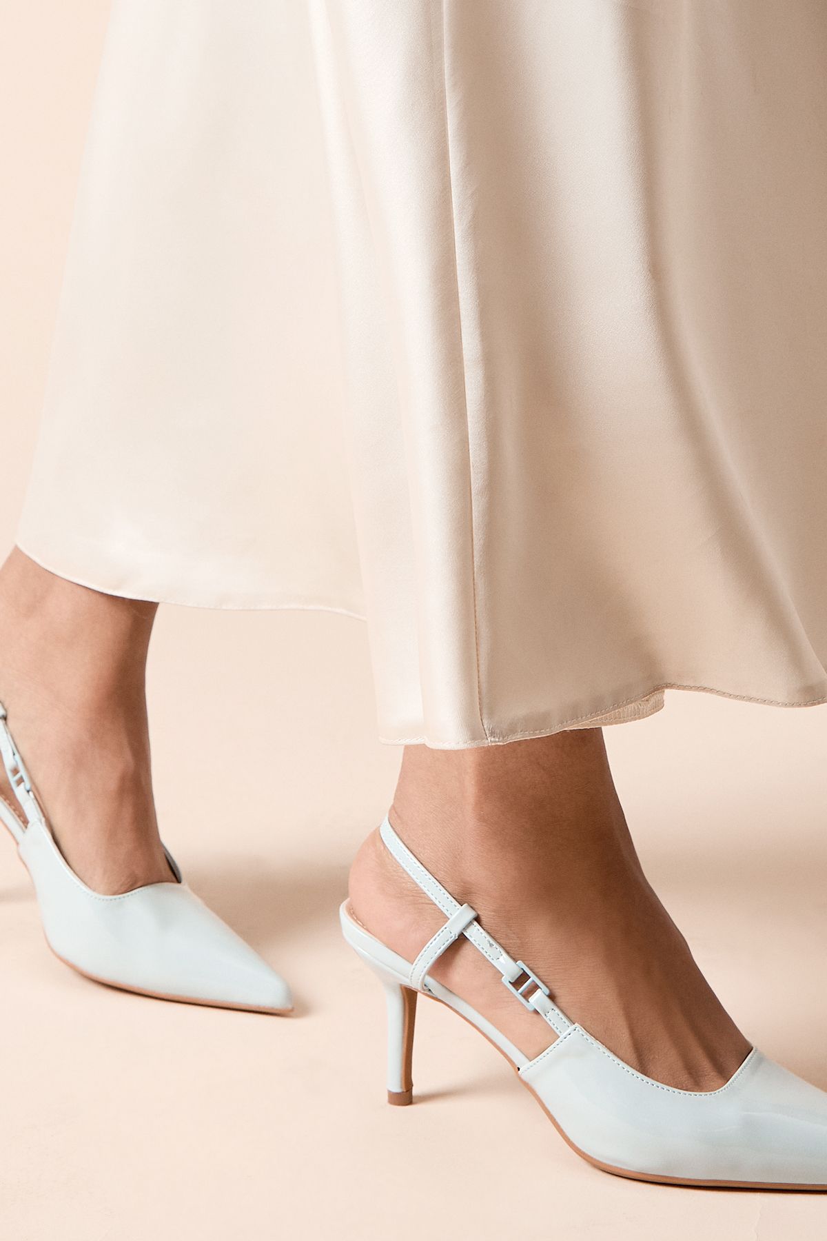 Dorothy Perkins Billie Faux Patent Leather Pointed Slingback High Stiletto Heel Court Shoes Light Blue image 4