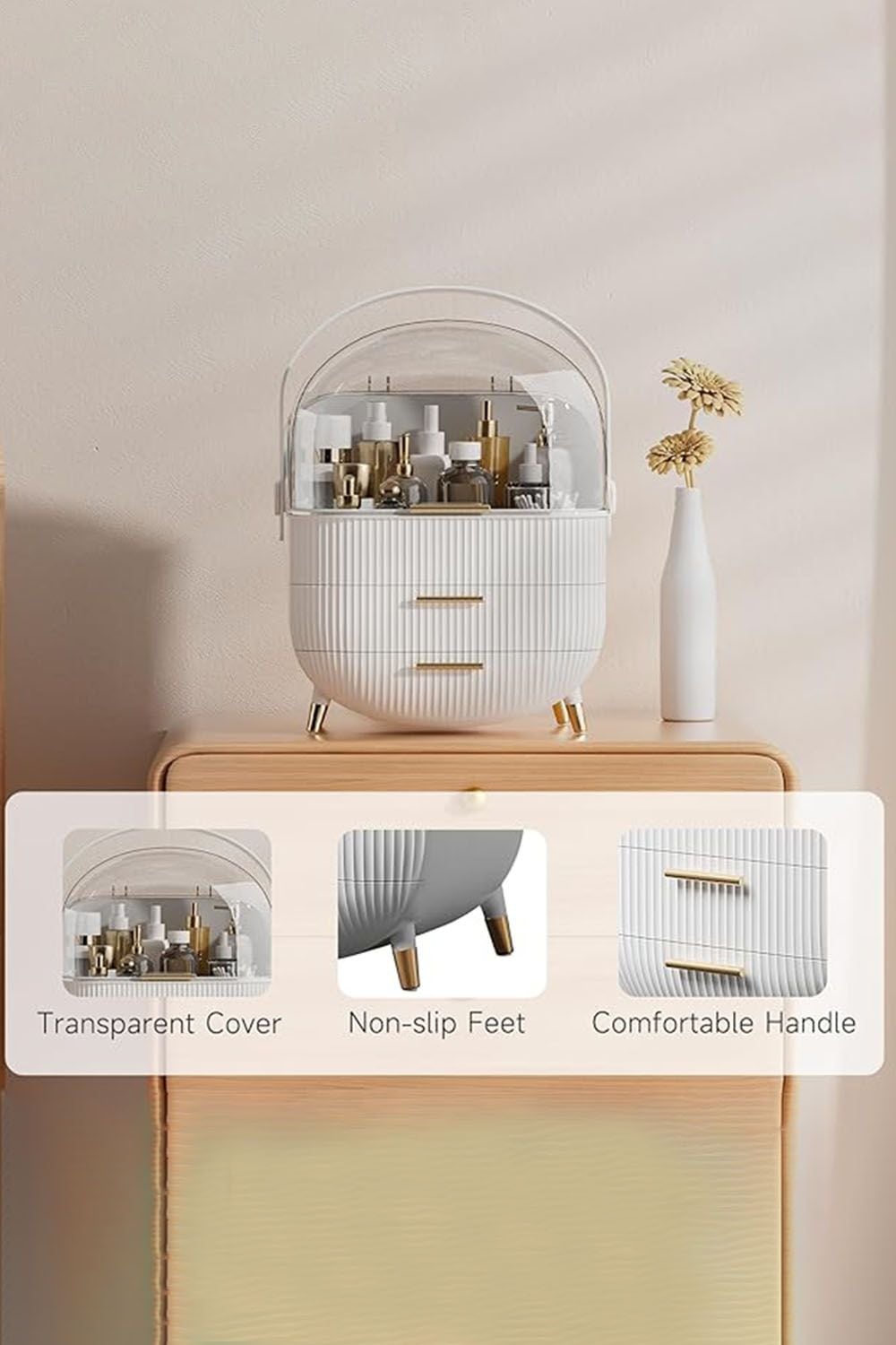 SHEONLY Cosmetic Organizer Skincare Display Box With 2 Layers Of Storage Boxes And Transparent Lid Elegant Makeup Storage Organizer Box with Drawers and Handle image 3
